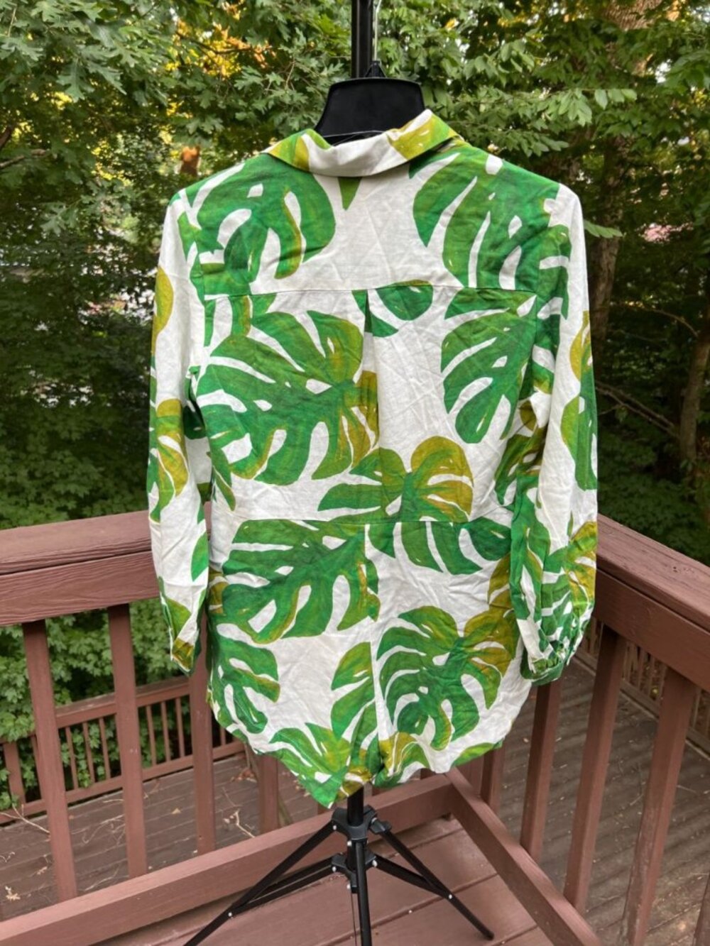 NWOT Farm Rio Linen Blend White Monstera Long Sleeve Romper Size M - Picture 7 of 11